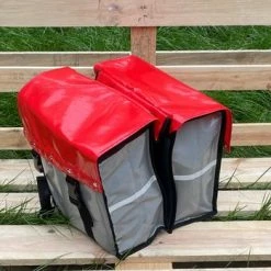 Korting ? BayNL- Waterdicht - Dubbele - Bisonyl - Fietstas- Reflectoren - Grijs En Rood – 34cmX16.2cmX32cm=35 Liter ? -Kastoes winkel 550x349