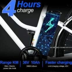 Flash-uitverkoop ? HITWAY 26 Inch E-bike, Elektrische Fiets Voor Heren En Dames, Pedelec Stadsfietsen, 250 W Motor, 36 V/11,2 Ah E-bike, Shimano 7 Versnellingen, 35-90 Km| Wit / Blauw ? -Kastoes winkel 550x525 5