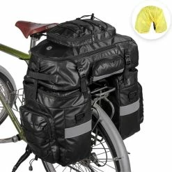 Coupon ? Fietstassen Dubbel 65L Waterdichte Tas Bagagedrager Fiets Rugzak Regenhoes UPGRADE Zwart - RHINOWALK - 3 In 1 Multifunctionele Fietstas ?