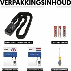Uitgang ? PIXMY Video & Photo PIXMY - 2-in-1 Fietsslot 80cm Met Alarm - Fietsslot Ketting Cijferslot Kettingslot - Fietsalarm 110db - Scooteralarm Scooterslot ? -Kastoes winkel 550x550 502