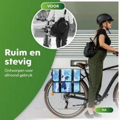 Nieuw ? Ekostar Dubbele Fietstas - NIEUW - Waterdicht - 46 Liter - Reflectoren Camouflage Blauw OOK Voor Elektrische Fietsen ? -Kastoes winkel 550x550 550