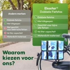 Nieuw ? Ekostar Dubbele Fietstas - NIEUW - Waterdicht - 46 Liter - Reflectoren Camouflage Blauw OOK Voor Elektrische Fietsen ? -Kastoes winkel 550x550 551
