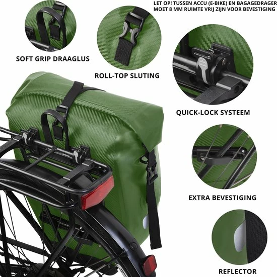 Beste Verkoop ✨ Dutch Mountains Enkele Fietstas | Sterke En 100% Waterdichte Fietstas En Schoudertas In 1 | 24 Liter | Groen ? 3 Beste Verkoop ✨ Dutch Mountains Enkele Fietstas | Sterke En 100% Waterdichte Fietstas En Schoudertas In 1 | 24 Liter | Groen ? - Afbeelding 3