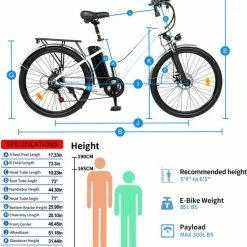 Flash-uitverkoop ? HITWAY 26 Inch E-bike, Elektrische Fiets Voor Heren En Dames, Pedelec Stadsfietsen, 250 W Motor, 36 V/11,2 Ah E-bike, Shimano 7 Versnellingen, 35-90 Km| Wit / Blauw ? -Kastoes winkel 550x581 2