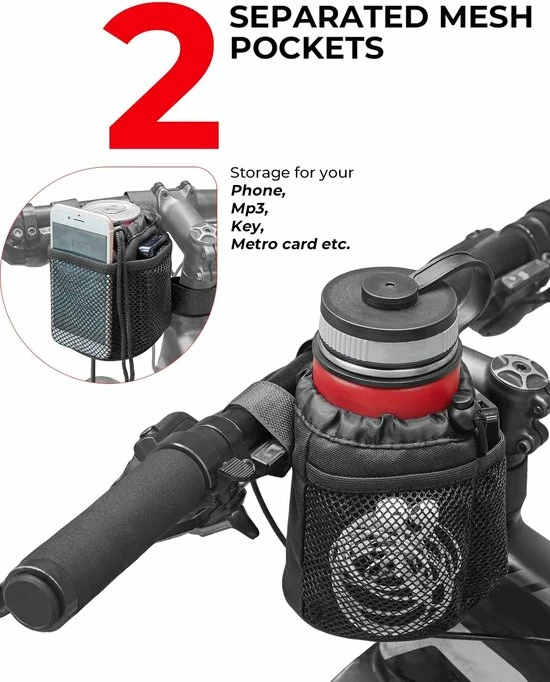 Goedkoopste ? Opline Fiets Beker Houder - Fiets Waterfles - Drinkfles - Houder Fiets Stuur Bekerhouder Met Mesh Zakken Telefoon Tas Voor Cruiser, Mountainbike, Scooter, Vouwen, Racefiets, Rolstoel, Kinderwagen - LB-546 ? 4 Goedkoopste ? Opline Fiets Beker Houder - Fiets Waterfles - Drinkfles - Houder Fiets Stuur Bekerhouder Met Mesh Zakken Telefoon Tas Voor Cruiser, Mountainbike, Scooter, Vouwen, Racefiets, Rolstoel, Kinderwagen - LB-546 ? - Afbeelding 4