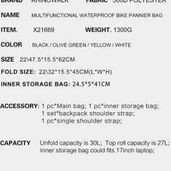 Beste Pirce ? RHINOWALK Fietstas - Rugzak - Rolltop - Schoudertas - Schooltas - Volledig Waterdicht 27L ? -Kastoes winkel 550x721 2